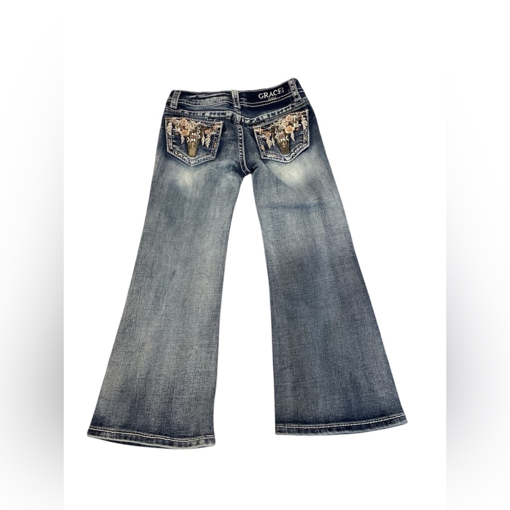 Grace in LA Toddler Size 4 Western Floral Steerhead embroidered bootcut flare